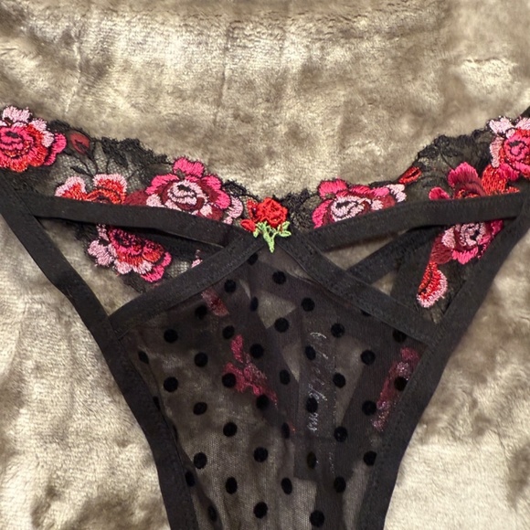 New! For Love and Lemons Rosy Luella Lace floral dot Panty black 31292 - Picture 7 of 12